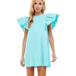 Turquoise Puff sleeve cotton dress 💓